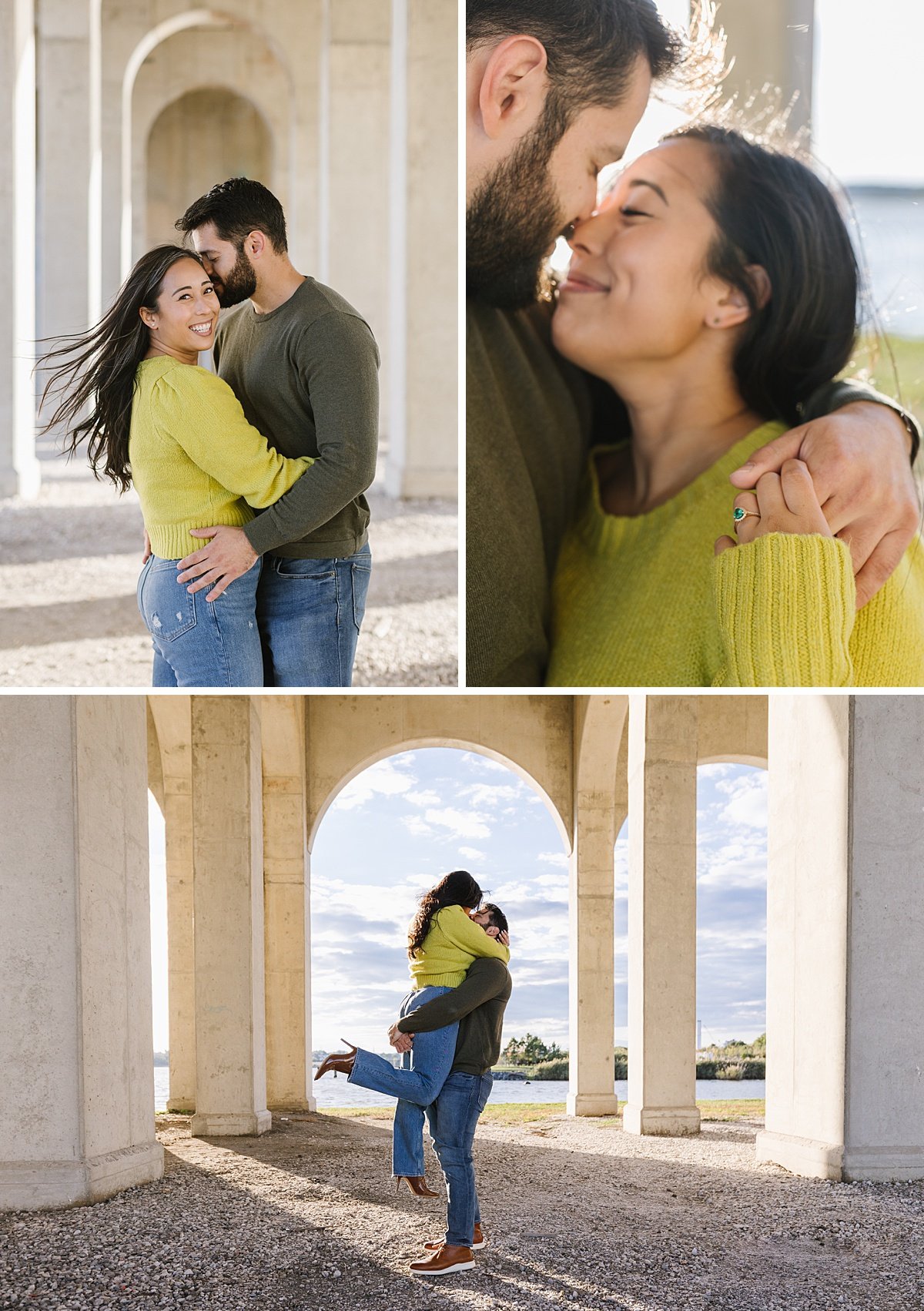 vietnamese bride hugs fiance during cozy and bright engagement photos