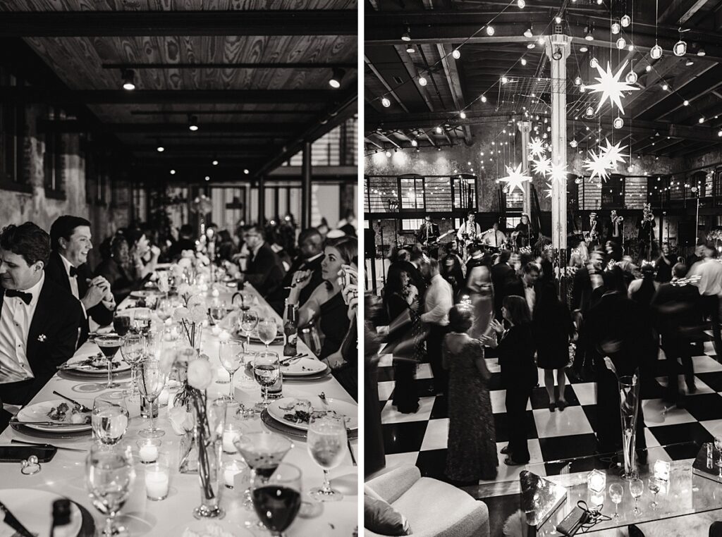 wedding reception with checkered dance floor at the winslow in baltimore