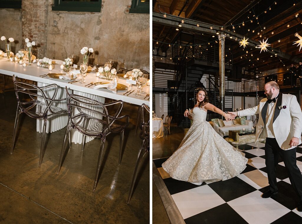 winslow wedding reception with checkered dance floor in baltimore